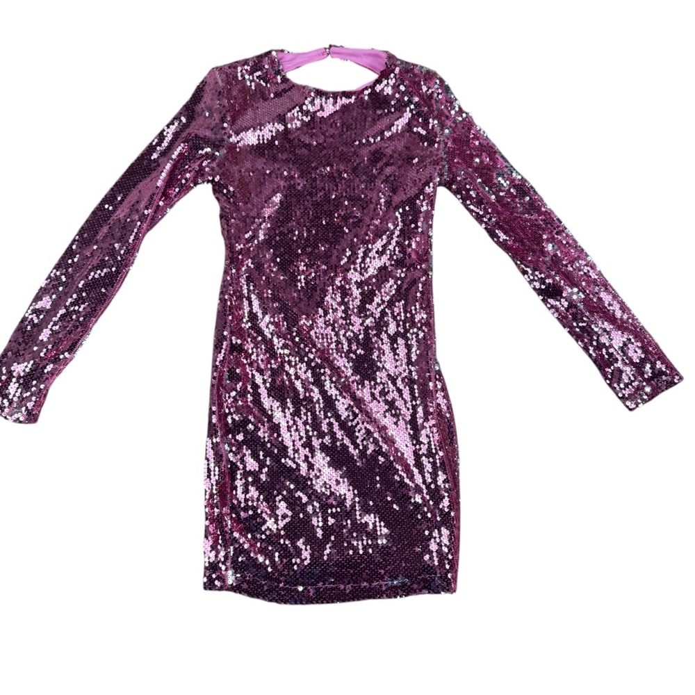 NWT Superdown Sparkling Pink Cindi Sequin Long Sleeve Open Back Mini Dress XXS